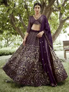 KALINI Embroidered Thread Work Semi-Stitched Lehenga & Unstitched Blouse With Dupatta