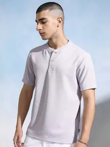 HIGHLANDER Men Henley Knitted Textured Relaxed Fit Tshirt