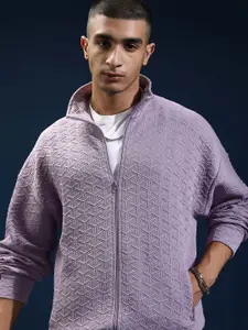 HIGHLANDER Men Self Design Round Neck Drop Shoulder Oversized Sweatshirt