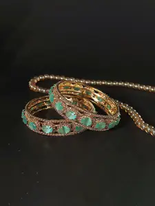 LAVAZZA Set Of 2 Gold-Plated AD & CZ Studded Bangles