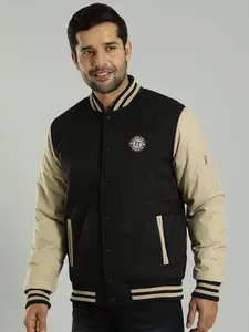 Indian Terrain Men Stand Collar Colourblocked Cotton Casual Insulator Bomber Jacket