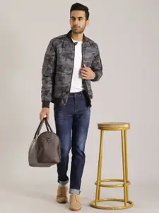 Indian Terrain Men Stand Collar Camouflage Printed Casual Insulator Bomber Jacket