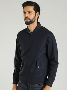 Indian Terrain Men Stand Collar Solid Cotton Casual Insulator Bomber Jacket