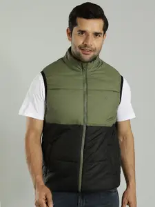 Indian Terrain Men Mock Collar Colourblocked Cotton Casual Reversible Gilet Jacket