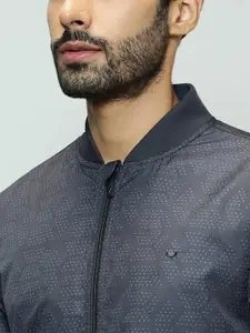 Indian Terrain Men Stand Collar Geometric Printed Casual Insulator Bomber Jacket