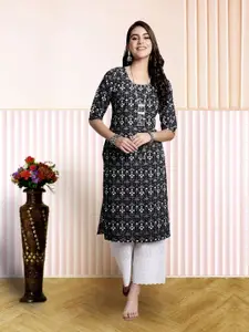 7Threads Women Ethnic Motifs Printed Floral Crepe Kurta