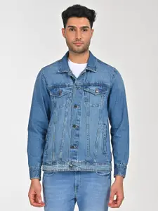 Indian Terrain Men Spread Collar Solid Cotton Casual Insulator Denim Jacket