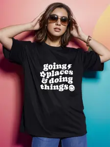 Slenor Typography Printed Round Neck Cotton Oversized T-shirt