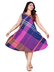 BAESD Checked Round Neck Sleeveless Fit & Flare Dress