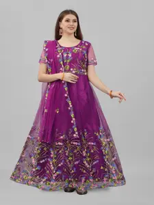 JULEE Women Floral Embroidered Net Fit & Flare Maxi Ethnic Dresses With Dupatta