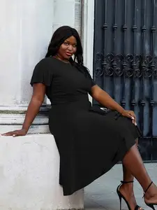 Samsara Couture Round Neck Flared Sleeves Fit & Flare Dress