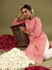 Indo Era Women Keyhole Neck Cold-Shoulder Sleeves Kurta