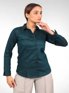 BLUEBIRD Classic Satin Spread Collar Long Sleeves Opaque Casual Shirt