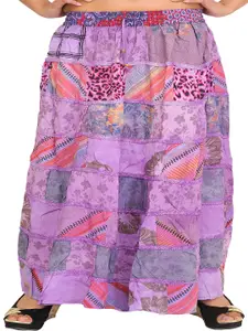 Exotic India Bougainvillea Printed Boho Long Skirt From Gujarat With Patch Work & Lace