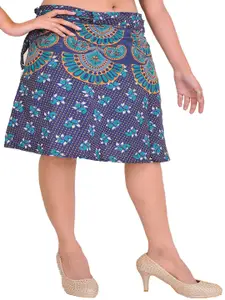 Exotic India Printed Pure Cotton Wrap Knee Length Skirts