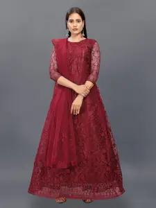 JULEE Women Embroidered Slit Sleeve Net Fit & Flare Maxi Dress