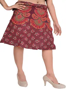 Exotic India Printed Pure Cotton Wrap Knee Length Skirts