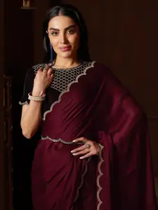 Anouk Maroon Beads and Stones Pure Chiffon Saree