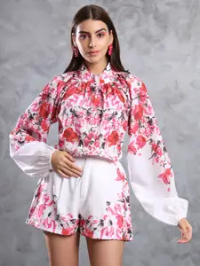 TANDUL Floral Printed High Neck Shirt With Shorts