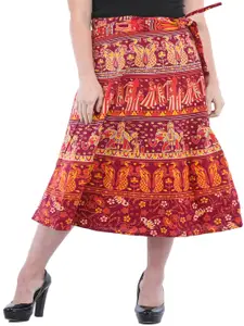 Exotic India Printed Pure Cotton Wrap-Around Midi Skirt