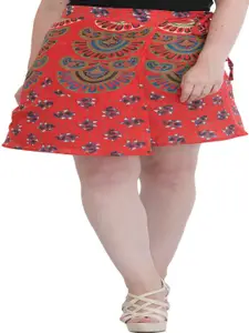 Exotic India Printed Pure Cotton Wrap Mini Skirts