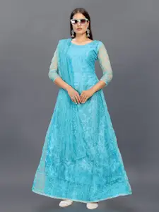 JULEE Ethnic Women Motifs Embroidered Net Fit & Flare Maxi Dress