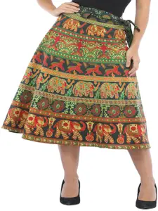 Exotic India Printed Pure Cotton Midi Skirts