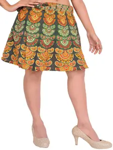Exotic India Printed Pure Cotton Wrap Knee Length Skirts