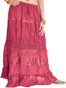 Exotic India Pure Cotton Long Skirt With Lace & Crochet