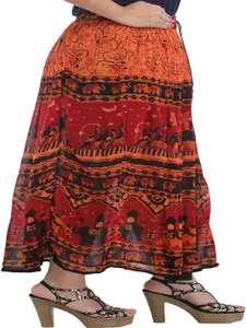 Exotic India Abstract Printed Flared Tiered Maxi Skirt