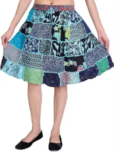 Exotic India Printed & Patch Work Gujarat Midi Skirt