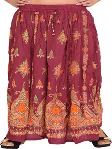 Exotic India Printed Pure Cotton A-Line Maxi Skirts