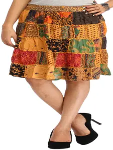 Exotic India Printed Straight Mini Skirt