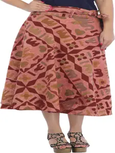 Exotic India Printed Pure Cotton Wrap Midi Skirts