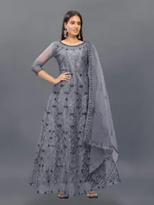 JULEE Floral Embroidered Net Fit & Flare Maxi Dress