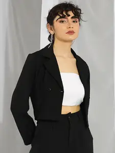 KOTTY Basics Women Double Breasted Crop Blazer