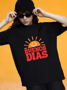 Slenor Typography Printed Round Neck Drop Shoulder Sleeves Cotton Oversized T-shirt