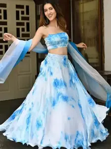 BAESD Printed Tie and Dye Semi-Stitched Lehenga & Unstitched Blouse With Dupatta