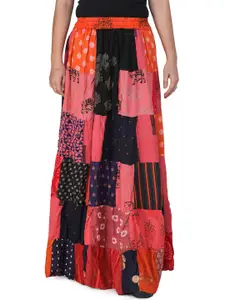 Exotic India Printed Pure Cotton Flared Maxi Skirt