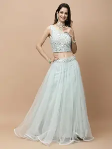 Vervee Couture Embellished Mirror Work Ready to Wear Lehenga & Blouse With Dupatta