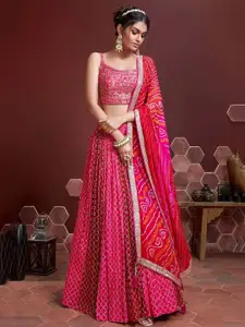 FABPIXEL Embellished Mirror Work Semi-Stitched Lehenga & Unstitched Blouse With Dupatta