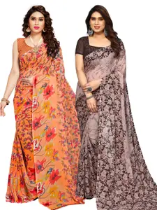 MS RETAIL Selection Of 2 Floral Printed Poly Georgette Saree