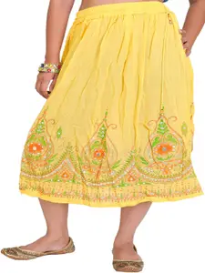 Exotic India Floral Printed  Embellished With Sequins Midi-skirt