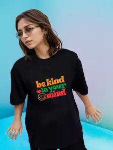 Slenor Typography Printed Round Neck Drop Shoulder Sleeves Cotton Oversized T-shirt