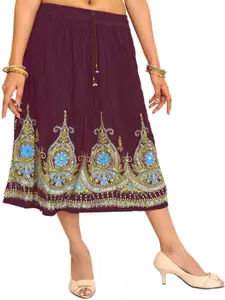 Exotic India Printed A-Line Midi Skirt