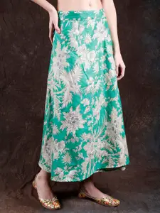 Exotic India Floral Printed Pure Cotton Wrap Around Maxi Skirt