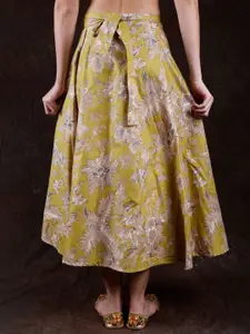 Exotic India Floral Printed Pure Cotton Wrap Maxi Skirt