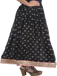 Exotic India Printed Flared Tiered Maxi Skirt