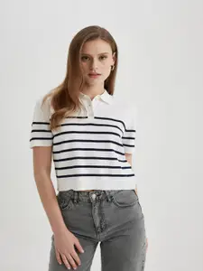 DeFacto Striped Ribbed Acrylic Cotton Crop Pullover