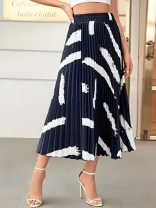 OTABU Printed Accordion Pleated A-Line Midi Skirts